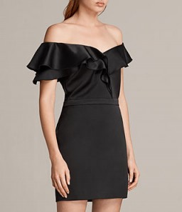 ALLSAINTS ALESSIA DRESS / black bardot dresses / lbd / ruffle party fashion