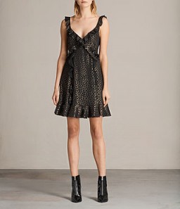 ALLSAINTS DARELL RUFFLE DRESS ~ black and gold party dresses