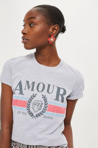 Topshop ‘Amour’ Slogan T-Shirt / grey short sleeve t-shirts