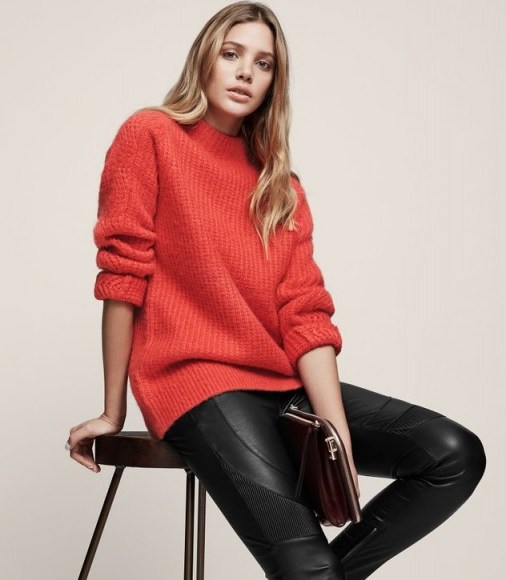 REISS ANNABELLA CHUNKY FUNNEL-NECK JUMPER RED - flipped