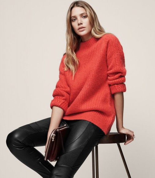 REISS ANNABELLA CHUNKY FUNNEL-NECK JUMPER RED