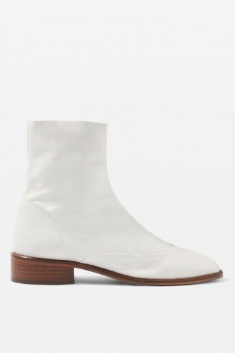 TOPSHOP April Ankle Boots – white leather sock boot - flipped