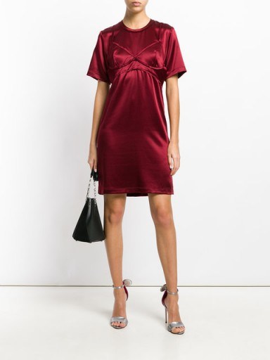 AREA bra detail mini-dress / red silk dresses / shiny fabrics - flipped