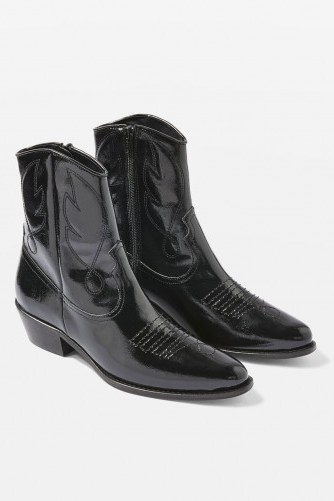 Topshop Arizona Western Boots / shiny black cowboy ankle boot - flipped