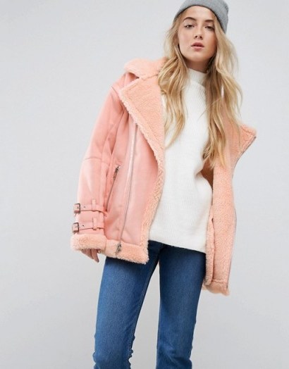 ASOS Aviator Jacket in Faux Suede ~ coral winter jackets - flipped