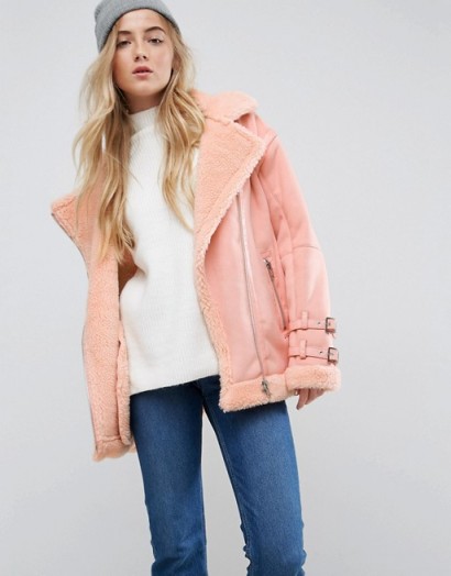 ASOS Aviator Jacket in Faux Suede ~ coral winter jackets