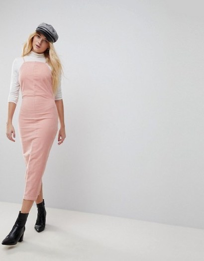 ASOS Cord Bodycon Dress in Pale Pink ~ strappy midi dresses - flipped