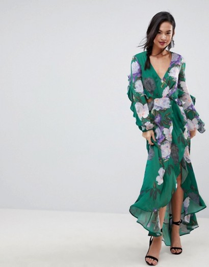 ASOS Floral Print Ruffle Maxi Dress | long green ruffled open black dresses
