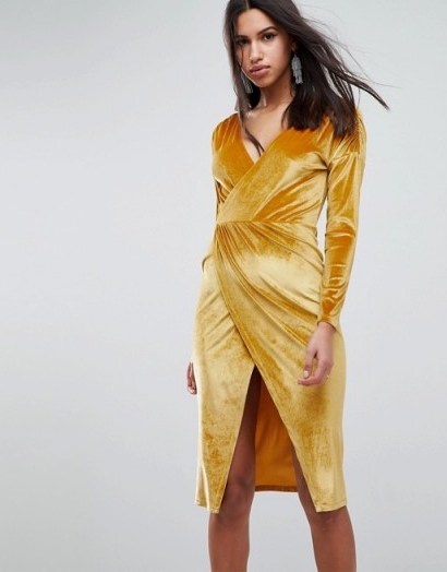ASOS Gold Velvet Wrap Midi Dress - flipped