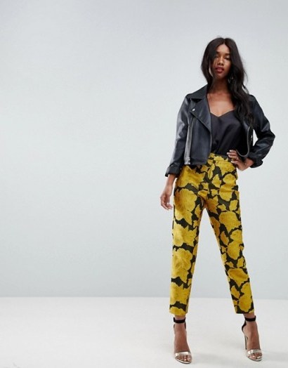 ASOS Golden Bloom Jacquard Slim Trouser – floral party trousers - flipped