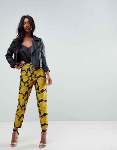 ASOS Golden Bloom Jacquard Slim Trouser – floral party trousers