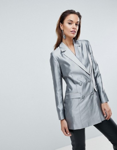 ASOS Longline Blazer in Metallic ~ silver evening jackets ~ party fashion