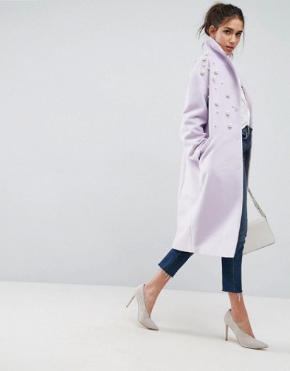 ASOS Pearl Soft Coat | embellished lilac coats - flipped