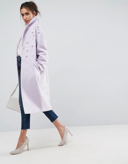 ASOS Pearl Soft Coat | embellished lilac coats