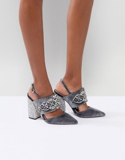 ASOS PERFECT COMBO Embellished Heels | grey jewelled party shoes - flipped
