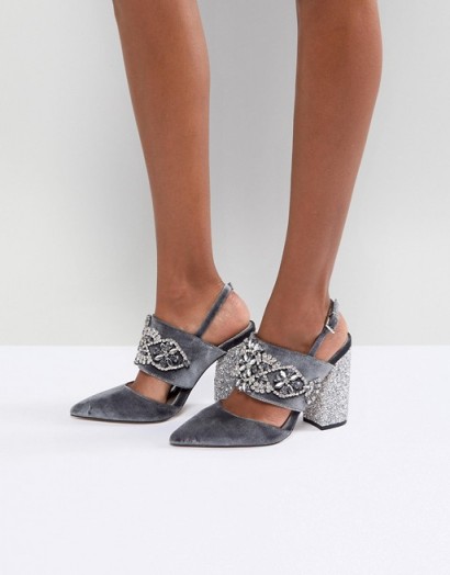 ASOS PERFECT COMBO Embellished Heels | grey jewelled party shoes