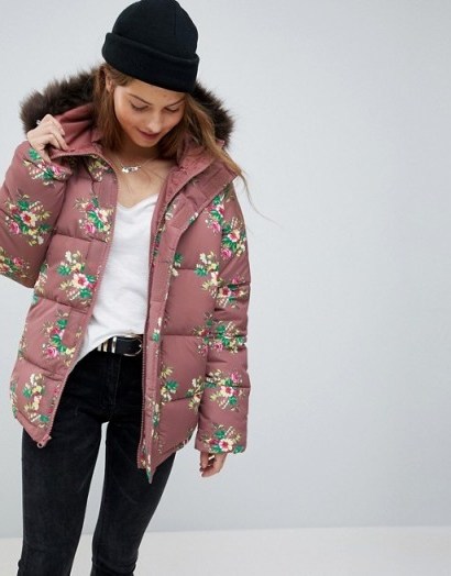 ASOS Puffer Coat in Floral Print | cute winter coats - flipped