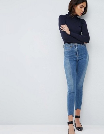 ASOS RIDLEY High Waist Skinny Jeans With Seamed Split Front in Noelle Light Wash - flipped