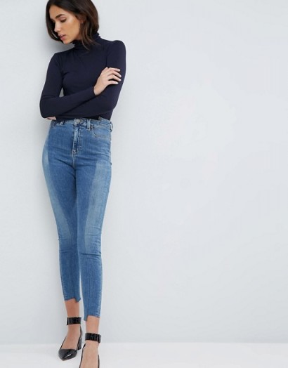 ASOS RIDLEY High Waist Skinny Jeans With Seamed Split Front in Noelle Light Wash