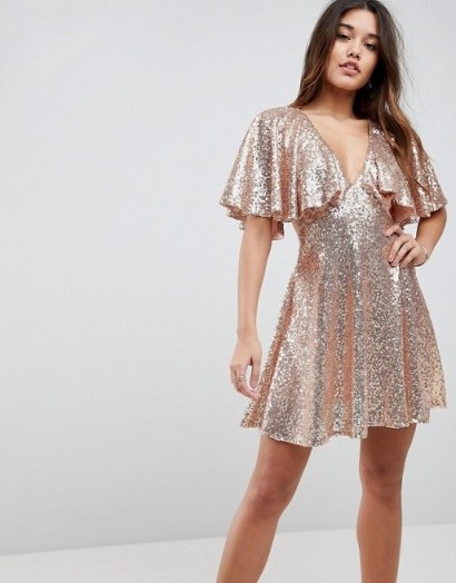 ASOS Sequin Fluted Sleeve Lace Mini Dress – sparkly party dresses - flipped
