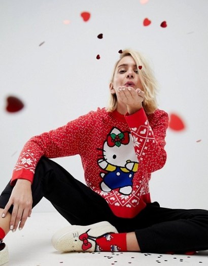 Hello Kitty X ASOS Dabbing Christmas Jumper | cute Xmas jumpers | red printed cat sweaters - flipped