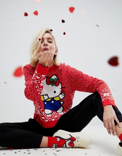 Hello Kitty X ASOS Dabbing Christmas Jumper | cute Xmas jumpers | red printed cat sweaters