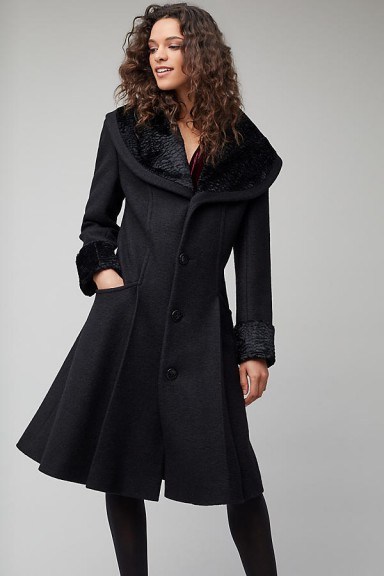 Helene Berman Astrakhan Princess Coat / black fit and flare winter coats - flipped
