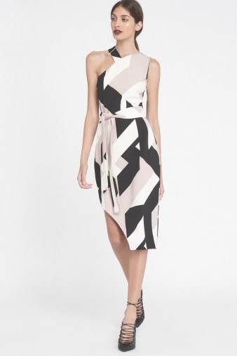 LAVISH ALICE Asymmetric Halterneck Abstract Print Dress / chic party dresses - flipped