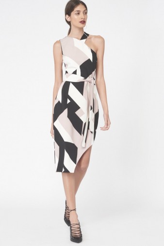 LAVISH ALICE Asymmetric Halterneck Abstract Print Dress / chic party dresses
