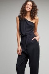 Just Female Aurielle One Shoulder Jumpsuit, Black | draped jumpsuits | party fashion