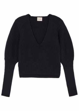KHAITE Aurora chunky-knit cashmere jumper ~ navy deep V neckline jumpers