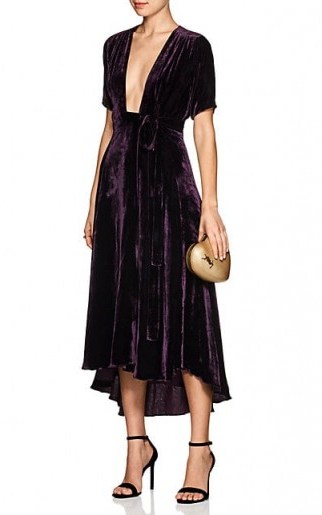 AZEEZA Wagner Velvet Wrap Dress ~ purple plunging dresses - flipped