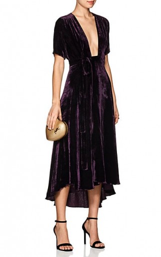 AZEEZA Wagner Velvet Wrap Dress ~ purple plunging dresses