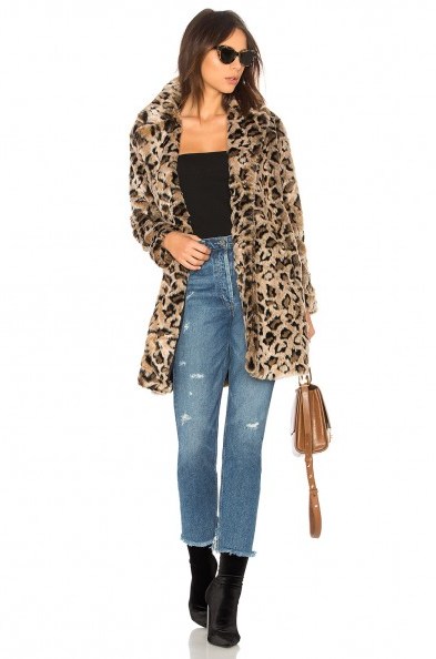 BB Dakota ROONEY FAUX FUR COAT ~ brown animal print coats ~ glamour ~ glamorous winter coats - flipped