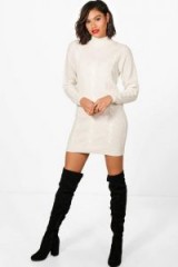 boohoo Becky Turtle Neck Cable Knitted Dress – cream sweater dresses