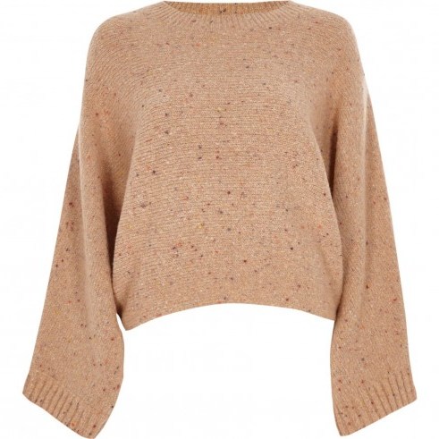 RIVER ISLAND Beige flecked knit crew neck boxy jumper | speckled jumpers - flipped
