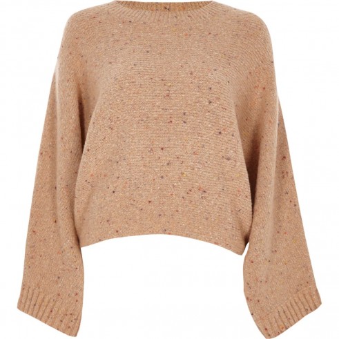 RIVER ISLAND Beige flecked knit crew neck boxy jumper | speckled jumpers