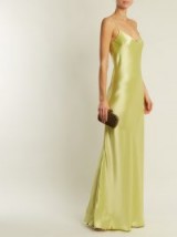 GALVAN Bias-cut satin-back crepe gown | long light green slip gowns | cami dresses