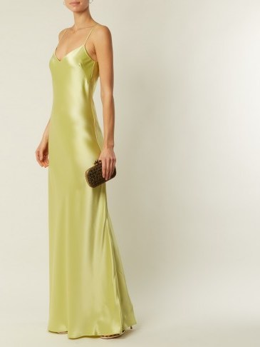 GALVAN Bias-cut satin-back crepe gown | long light green slip gowns | cami dresses - flipped