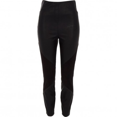 River Island Black faux leather and ponte leggings ~ skinny trousers - flipped