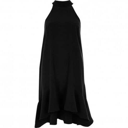 River Island Black high neck frill swing dress ~ lbd ~ sleeveless party dresses - flipped