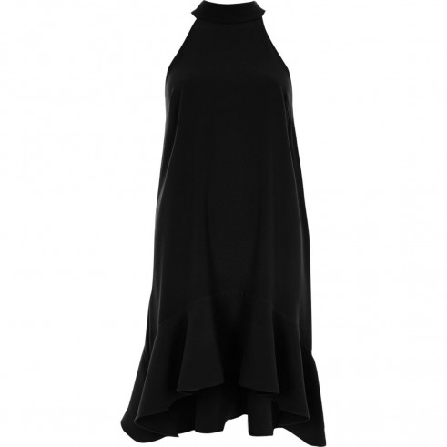 River Island Black high neck frill swing dress ~ lbd ~ sleeveless party dresses