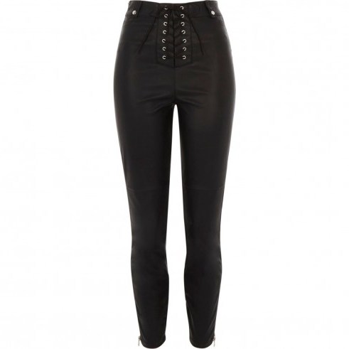 River Island Black lace-up faux leather skinny trousers - flipped
