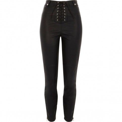 River Island Black lace-up faux leather skinny trousers