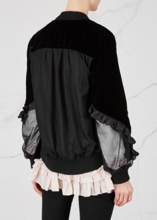 CLU Black mesh-insert velvet bomber jacket ~ cute ruffled jackets - flipped