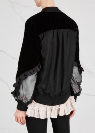 CLU Black mesh-insert velvet bomber jacket ~ cute ruffled jackets