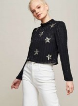 Miss Selfridge Black Star Embellished Long Sleeve Blouse / shimmering beaded blouses