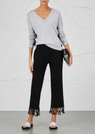 DUFFY Black tasseled wool blend trousers ~ fringed pants - flipped