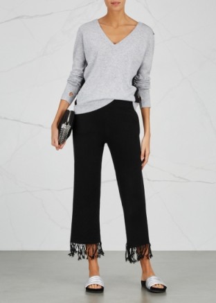 DUFFY Black tasseled wool blend trousers ~ fringed pants