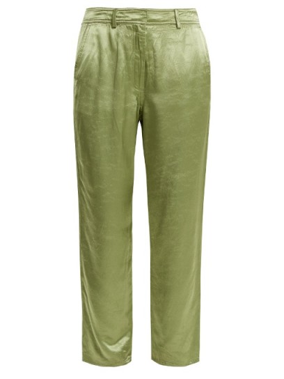 SIES MARJAN Blake straight-leg satin trousers ~ silky sage-green pants